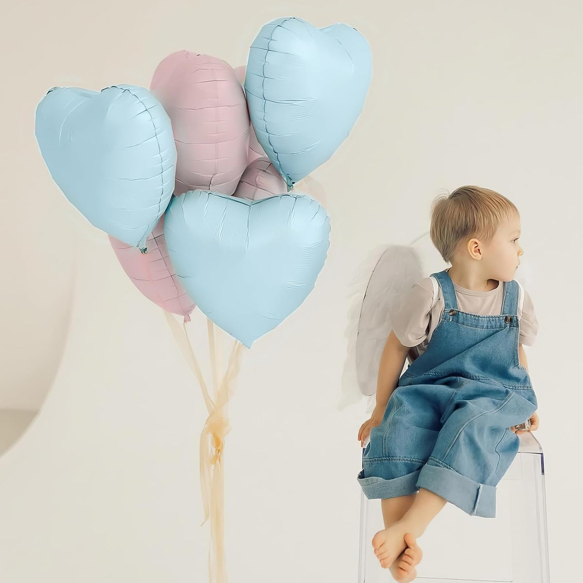 Pink Blue Heart Balloons,12Pcs Baby Pink Heart Shaped Foil Balloons,18Inch Pastel Blue Helium