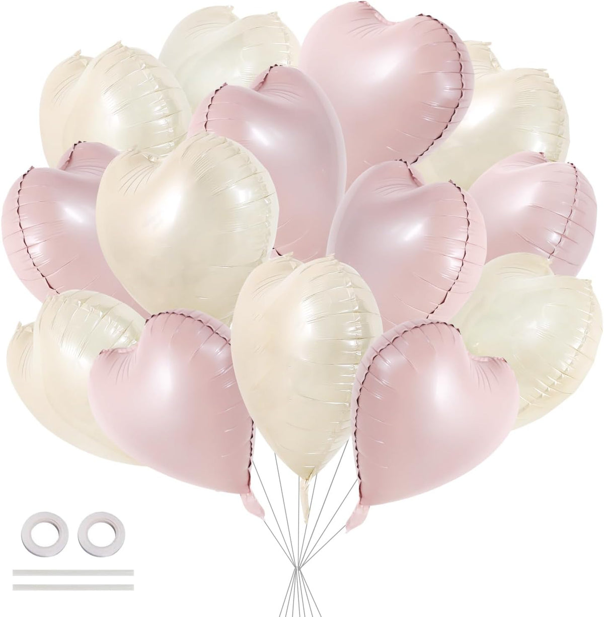 TONIFUL 30Pcs 18 Inch Pastel Pink Cream White Heart Balloons Valentine’s Day Heart Shape Foil Mylar
