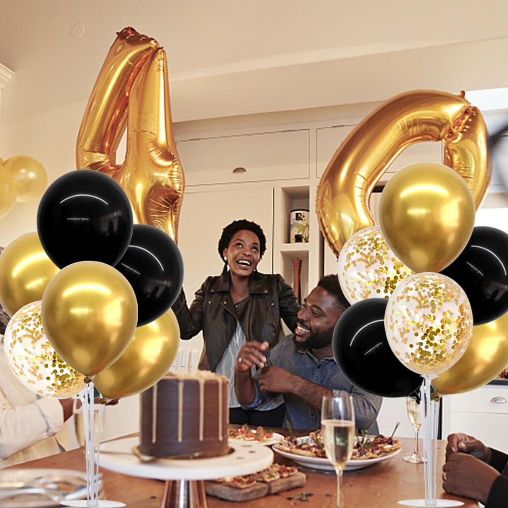 TONIFUL 4 Set Black Gold Balloon Centerpieces for Table,Balloon Stand Kit for Black Gold Party