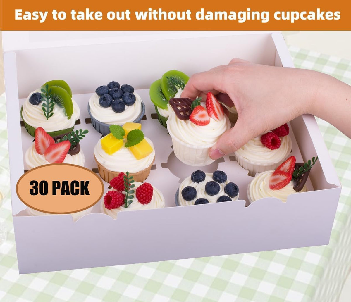30-Set Cupcake Boxes Hold 12 Standard Cupcakes, Food Grade Cupcake Holders Bakery Carrier Boxes