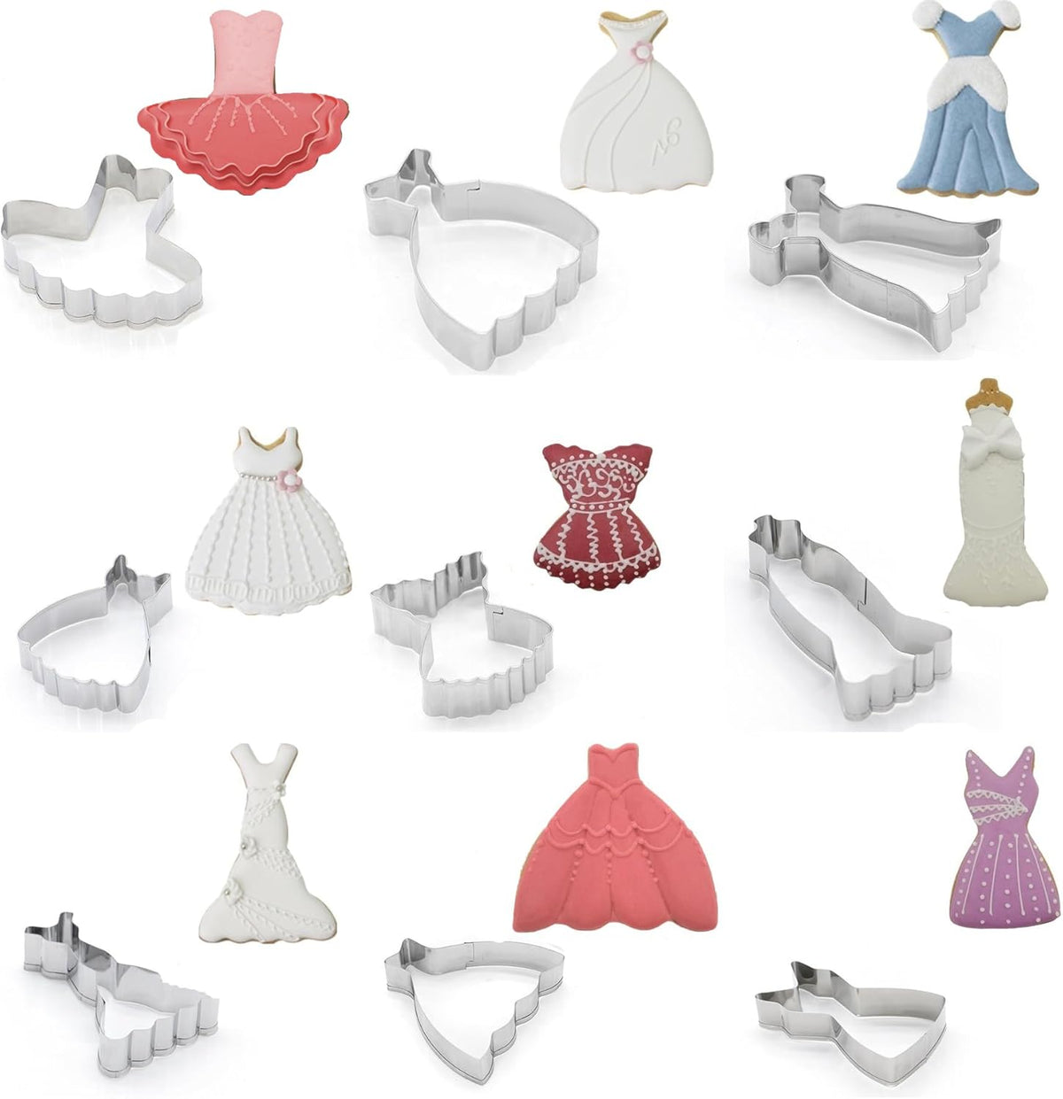 Mini Dress Cookie Cutter Set of 9 pcs, Stainless Steel Mini ONE-BITE SIZE Wedding Dress Shaped