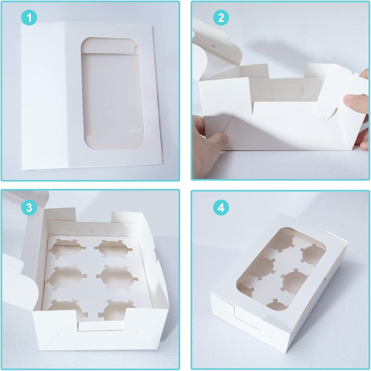 Yeplan 50 Packs Cupcake Boxes,9.4x6.1x3.14 Inches 6 Count Cupcake Box,White Cupcake Containers with