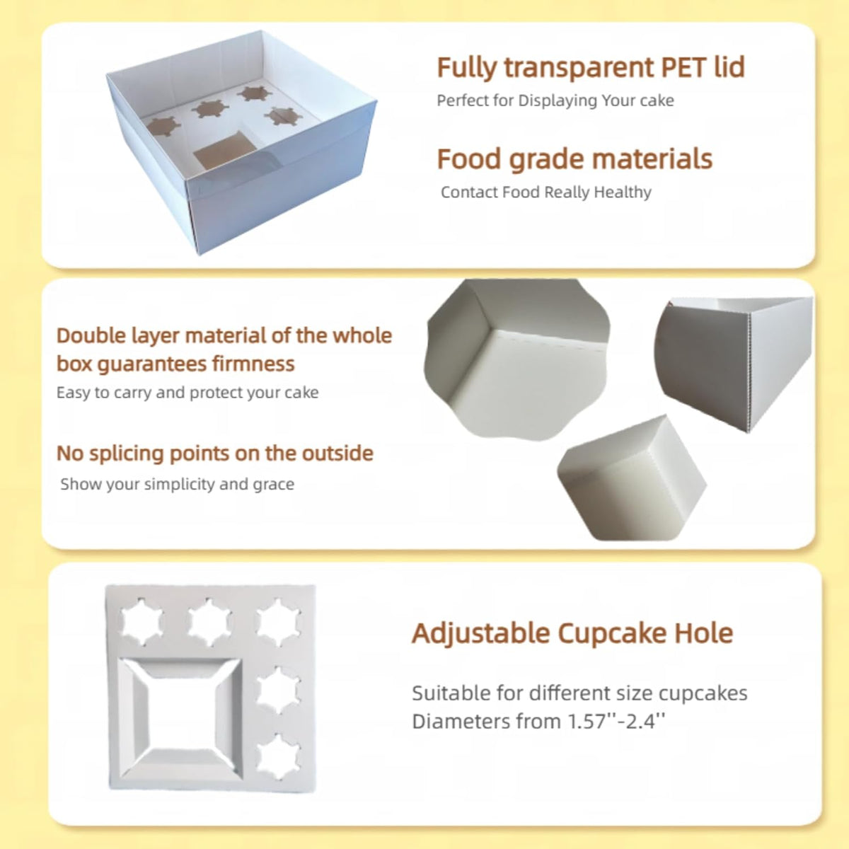 Bento Cake and Cupcake Box 2-in-1 4-inch Cake and 5 Cupcakes Box 5 Sets with One Wide Roll of