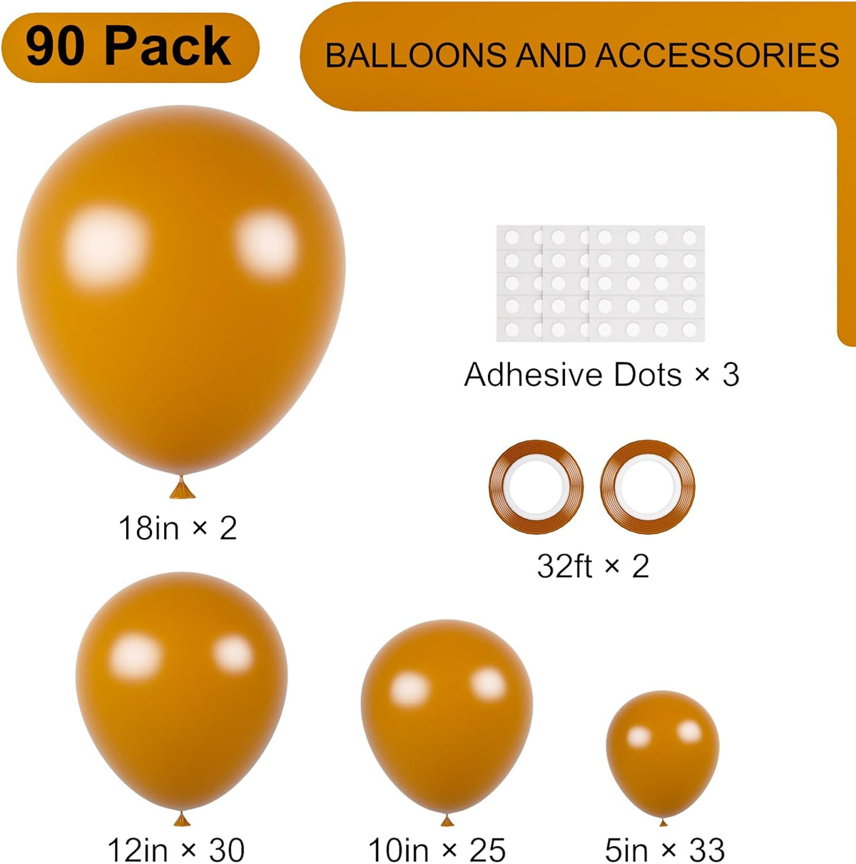 90pack Retro Orange Balloons Different Size 18/12/10/5 Inch Retro Orange Balloon Garland Arch Kit
