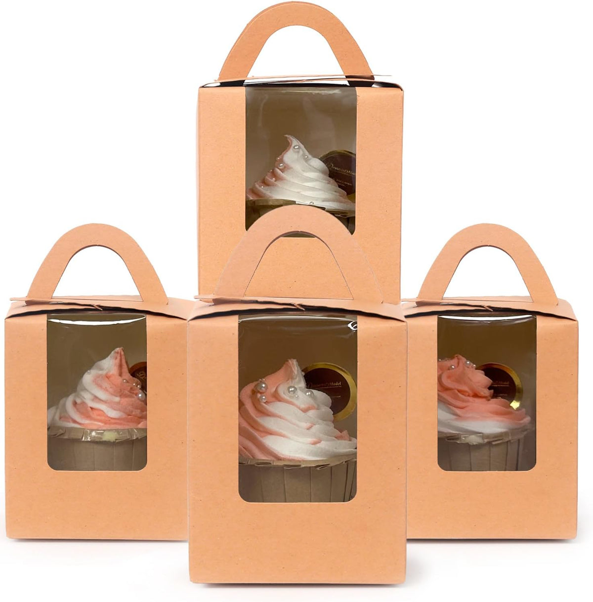 Bakepacker Auto-pop up Individual Cupcake Boxes with Window 60 Count Brown Single Cupcakes Box 3.6