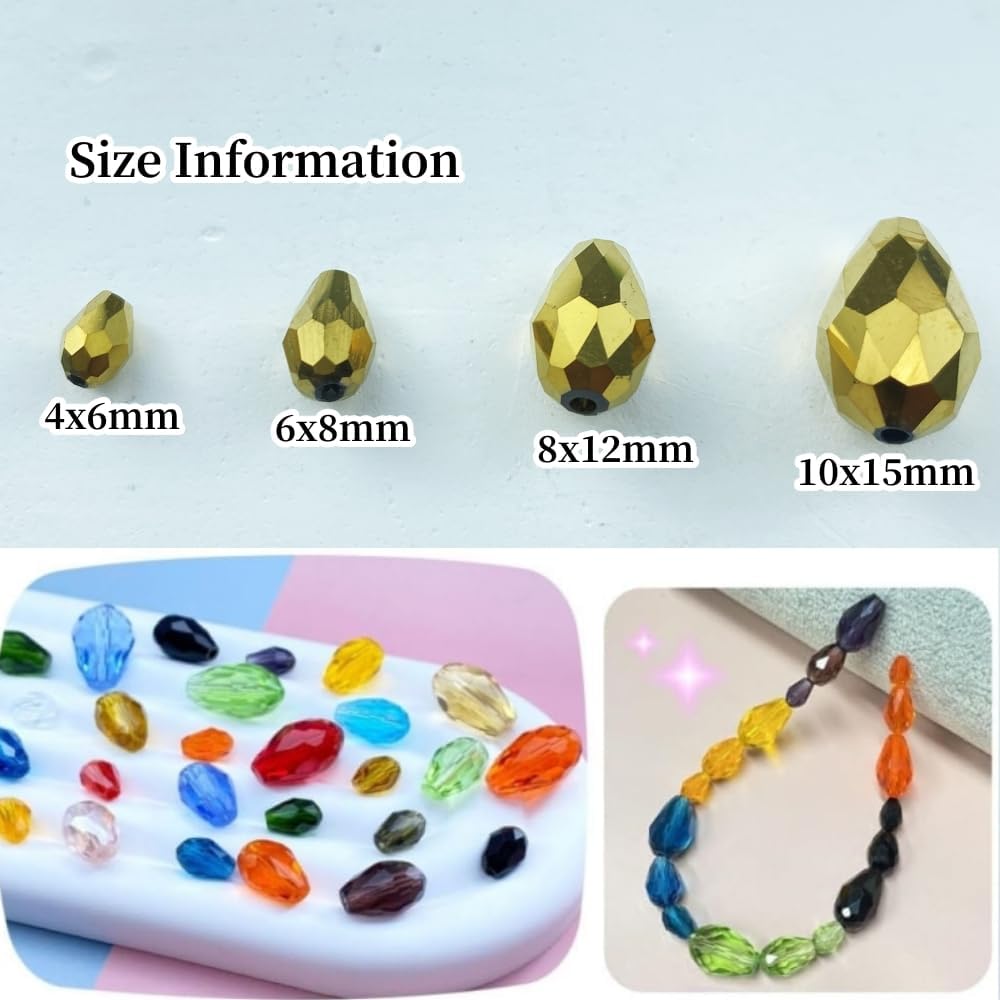 130pcs 6x8mm Teardrop Crystal Glass Beads Vertical Hole Faceted Glass Teardrop Spacer Beads for