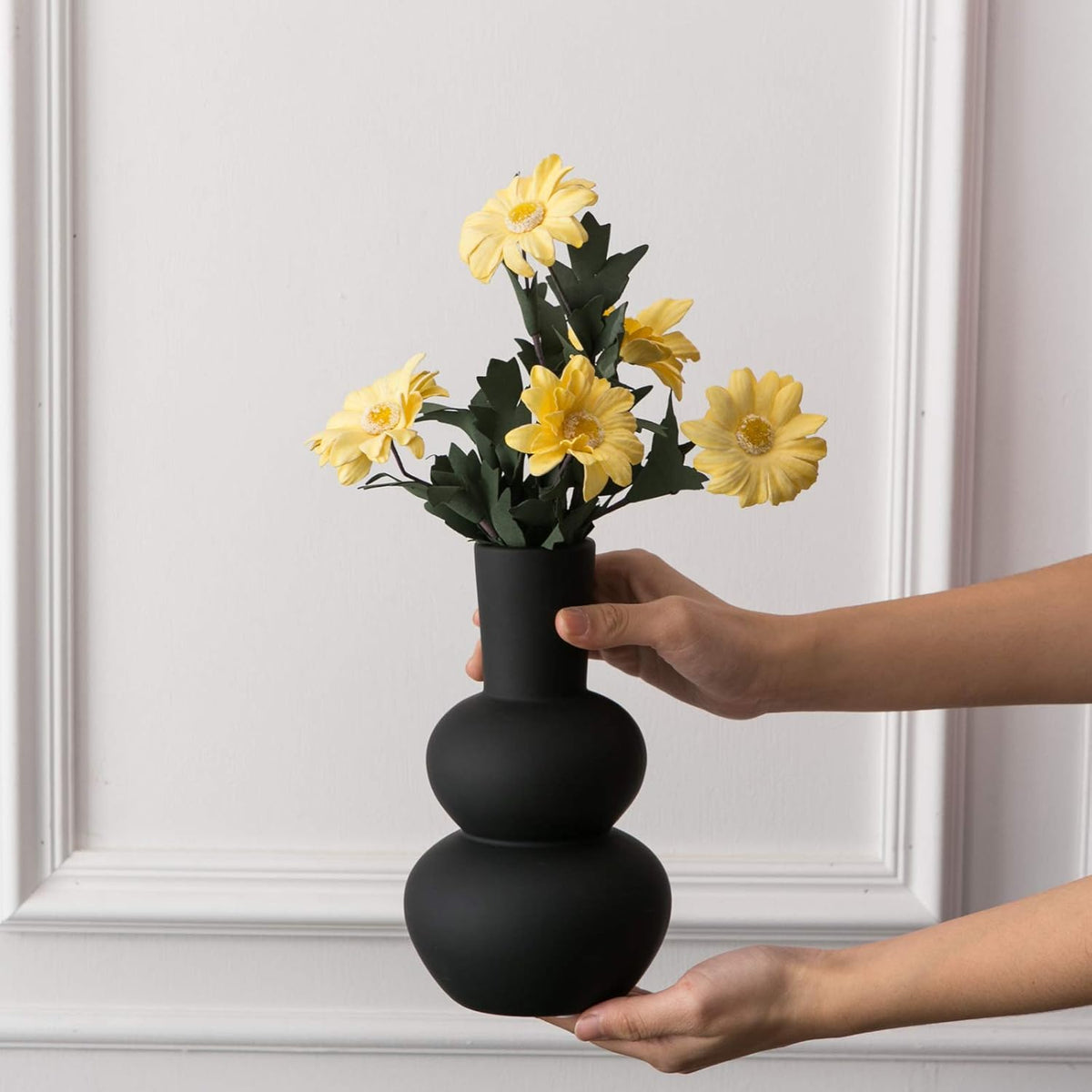 Black Ceramic Vase, Modern Vases for Pampas Grass, Matte Clay Vases for Wedding Boho Decor for
