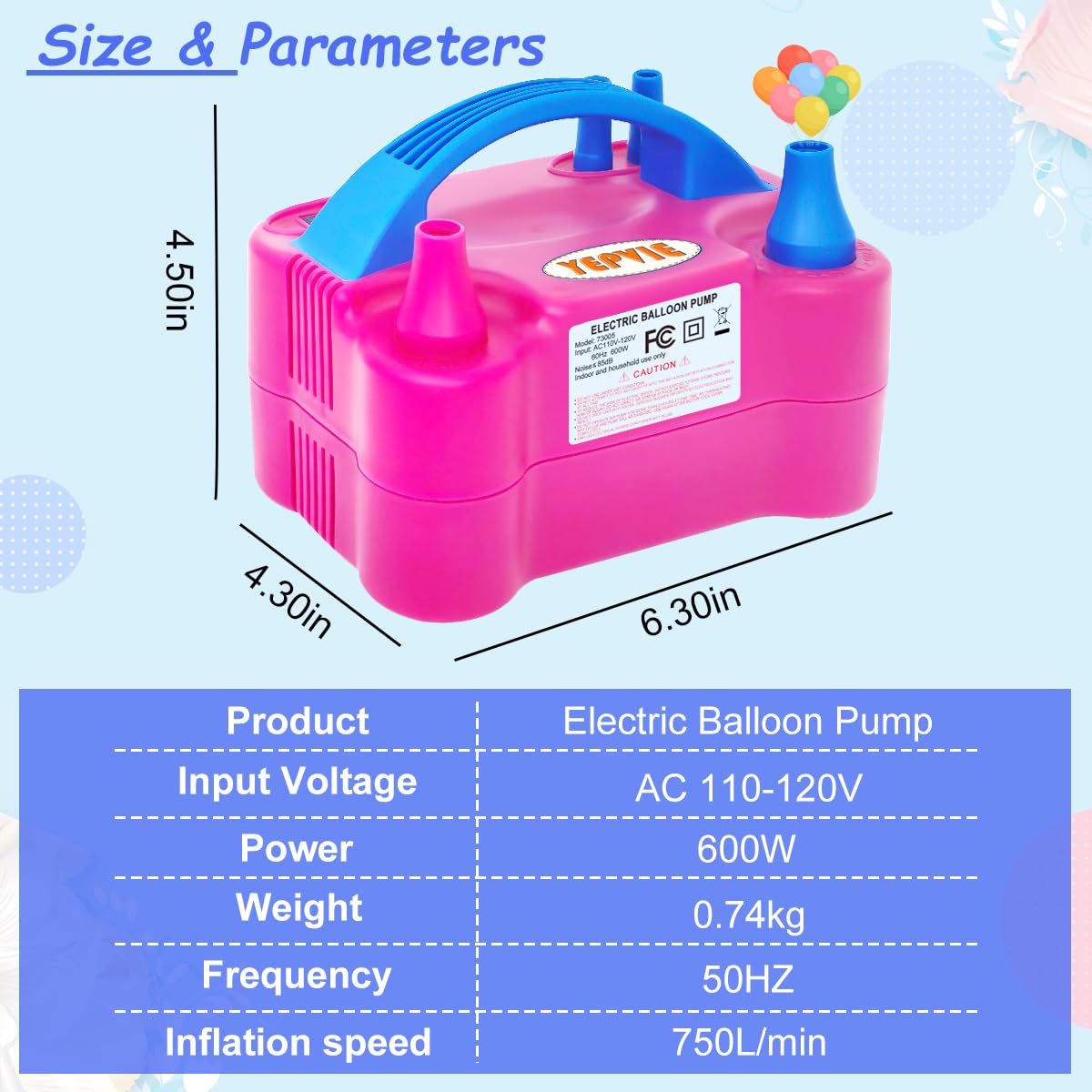 YEPVIE Balloon Pump Electric, 600W Professional Balloon Inflator with 8 Balloon Arch Kits, 2 Modes