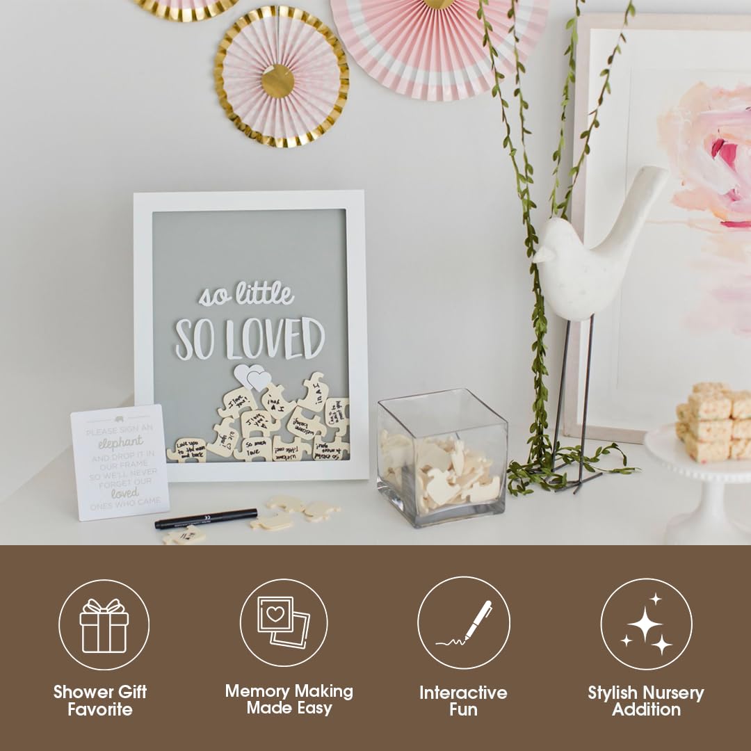 Pearhead So Little So Loved Wooden Elephant Token Frame, Baby Shower Signature Guest Book