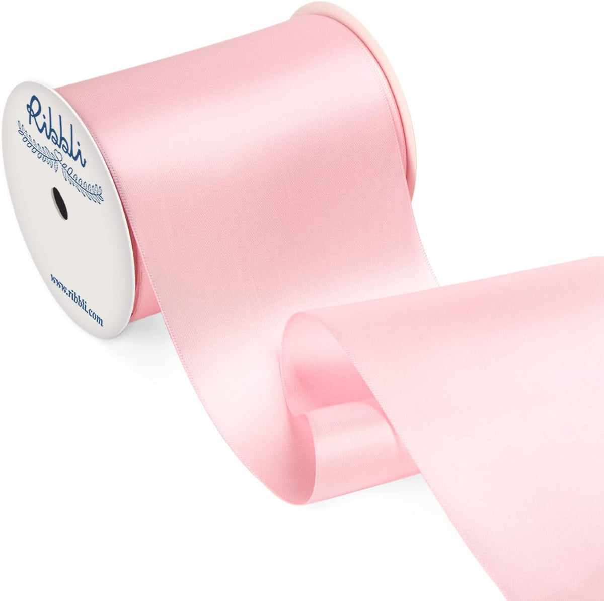 Ribbli Light Pink Satin Ribbon 4 Inch Wide Baby Pink Ribbon for Wedding Chair Sash Grand Opening
