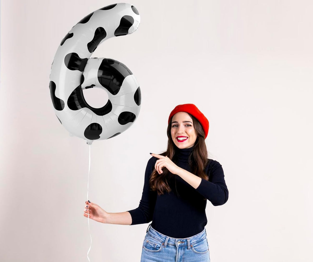 40 Inch Cow Print Mylar Foil Number 6 Birthday Balloon, Digital Balloons for 6 16 Boy Girl Party