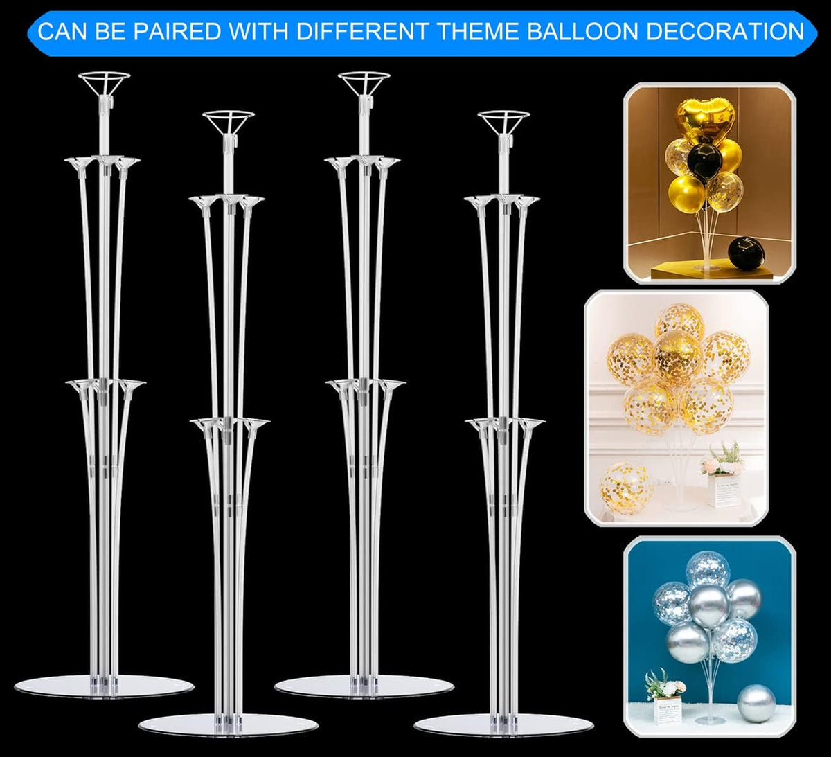 LANGXUN 4 Pack 28" Height Table Balloon Stand Kit for Birthday Party Wedding Decorations, Balloons