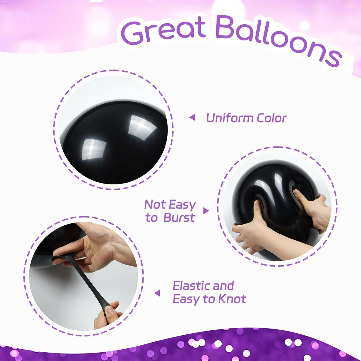 60pcs Purple and Black Balloons 12inch, Purple and Silver Balloon with Metallic Silver Confetti