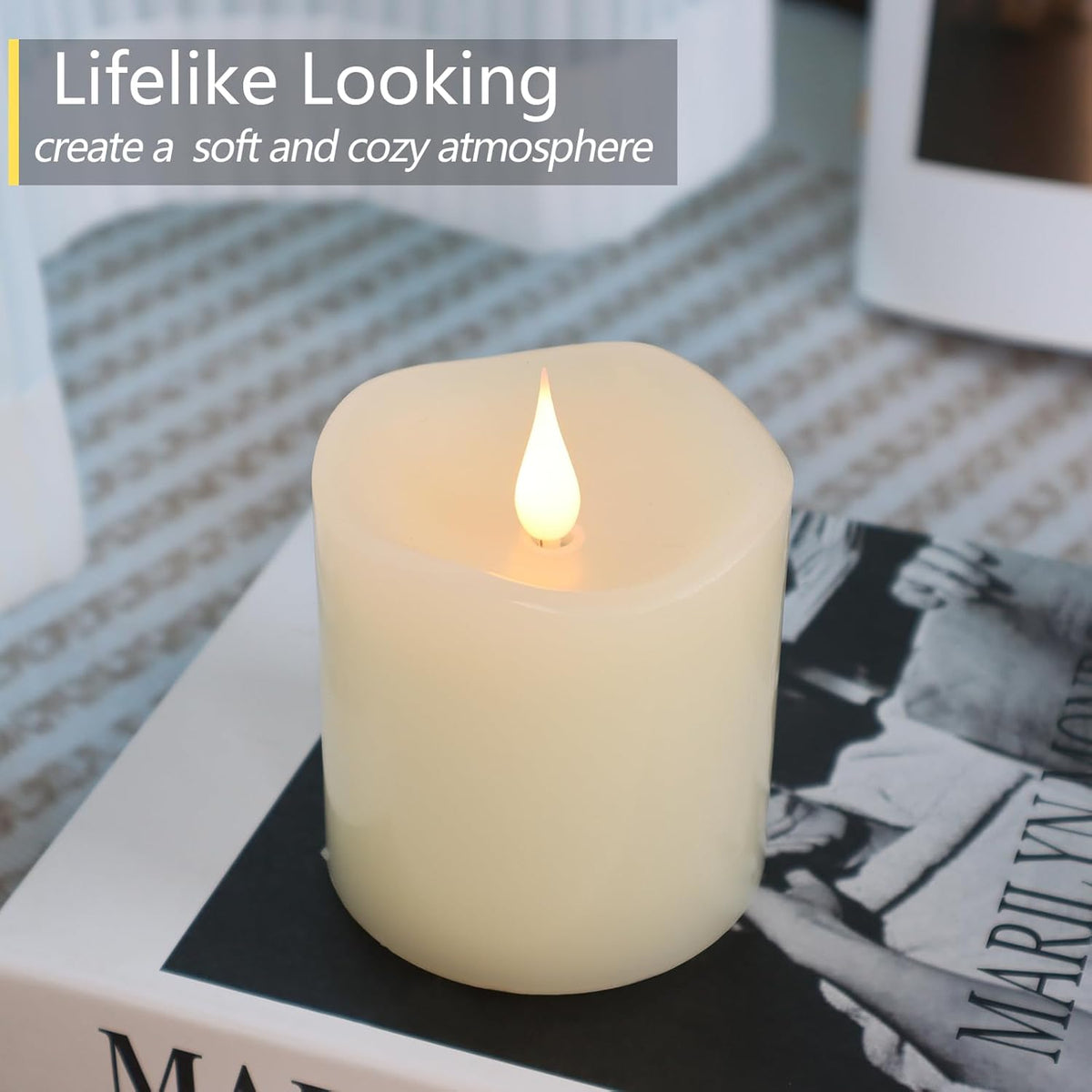 Flameless Candles Battery Operated with Timer, 3D Moving Flame Flickering, Last 600+ Hours Battery