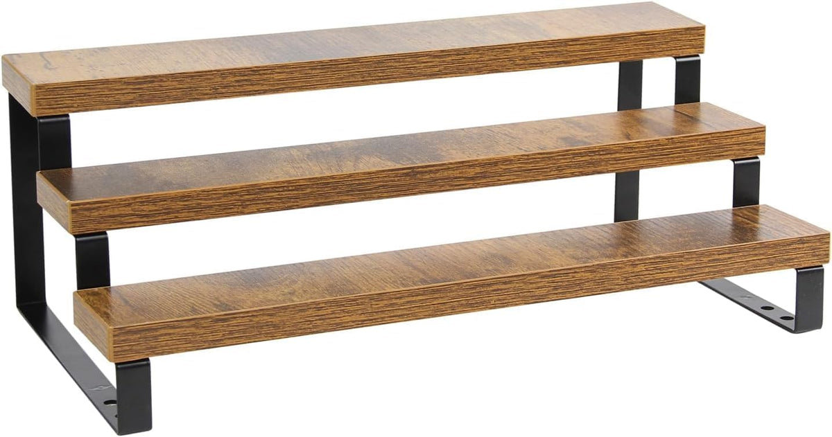 4-Tier Wooden Display Riser Shelf Stand for, Makeup, Cupcake, Condiment & Dolls Collection Home