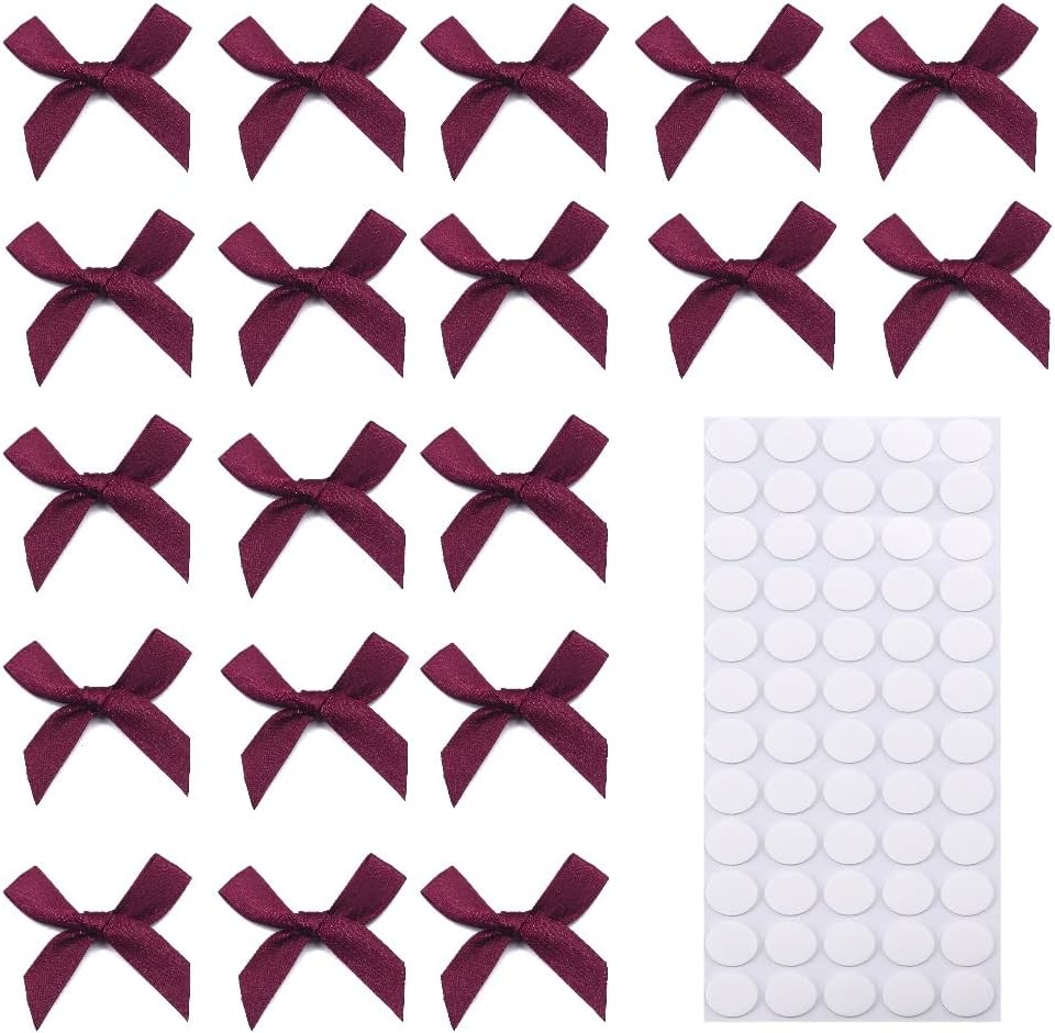 60pcs 1.7" Mini Burgundy Ribbon Bows Decor – Small DIY Satin Bows for Crafts, Little Bows for Gift