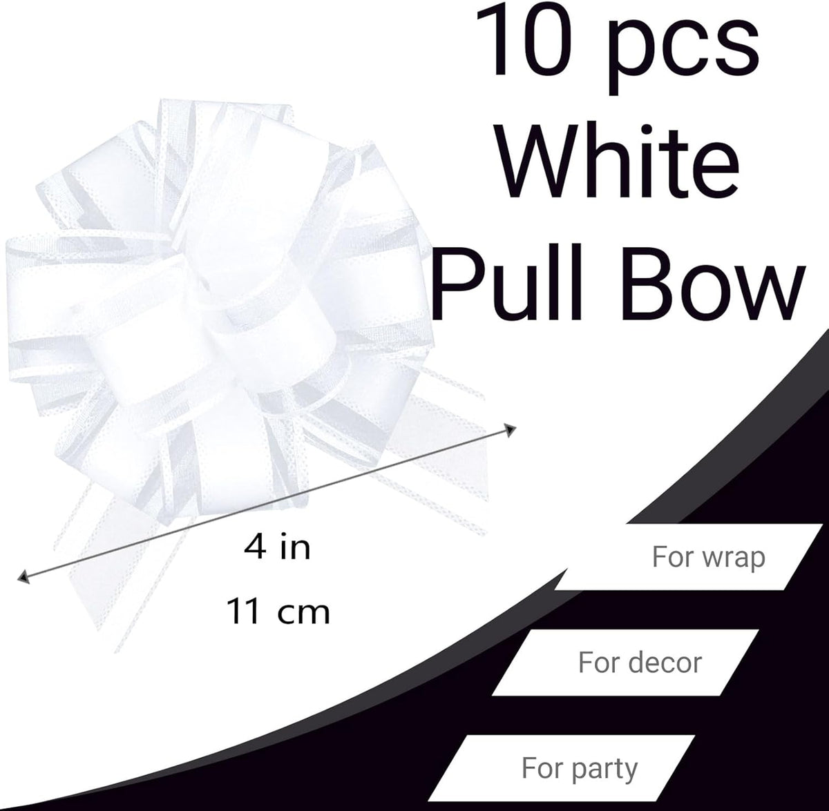 Small Pull Bows, 10 PCS 4 Inch White Gift Bows for Wrapping,Basket, Wedding,Birthday Party,Flower