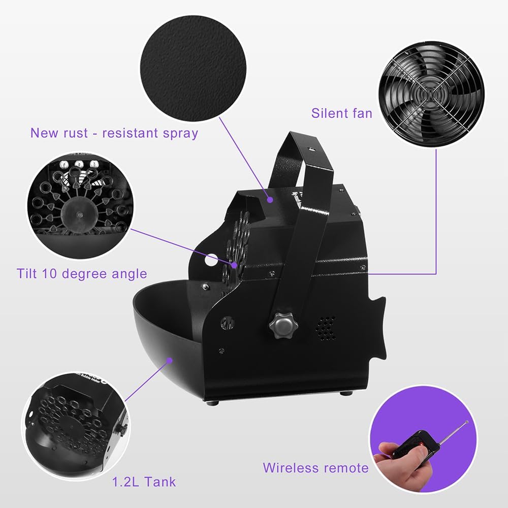 Stage Bubble Machine with Lights, Wireless Remote - Perfect for Weddings, Commercial Performances