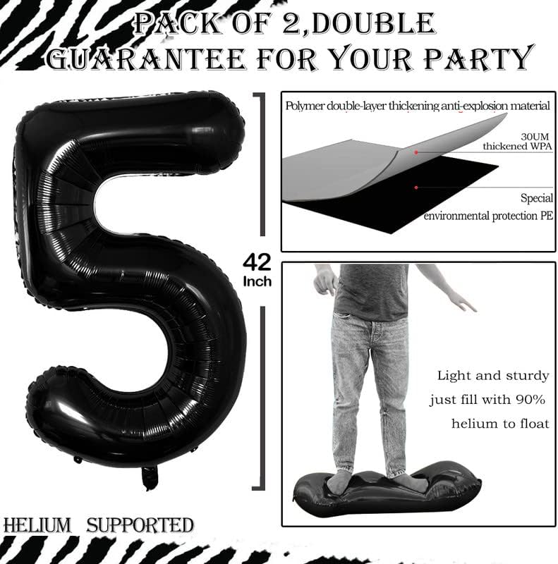 GOER Black Foil Balloons Number 5,Huge Number Balloons for 5th 15th 25th 35th 45th Birthday Party
