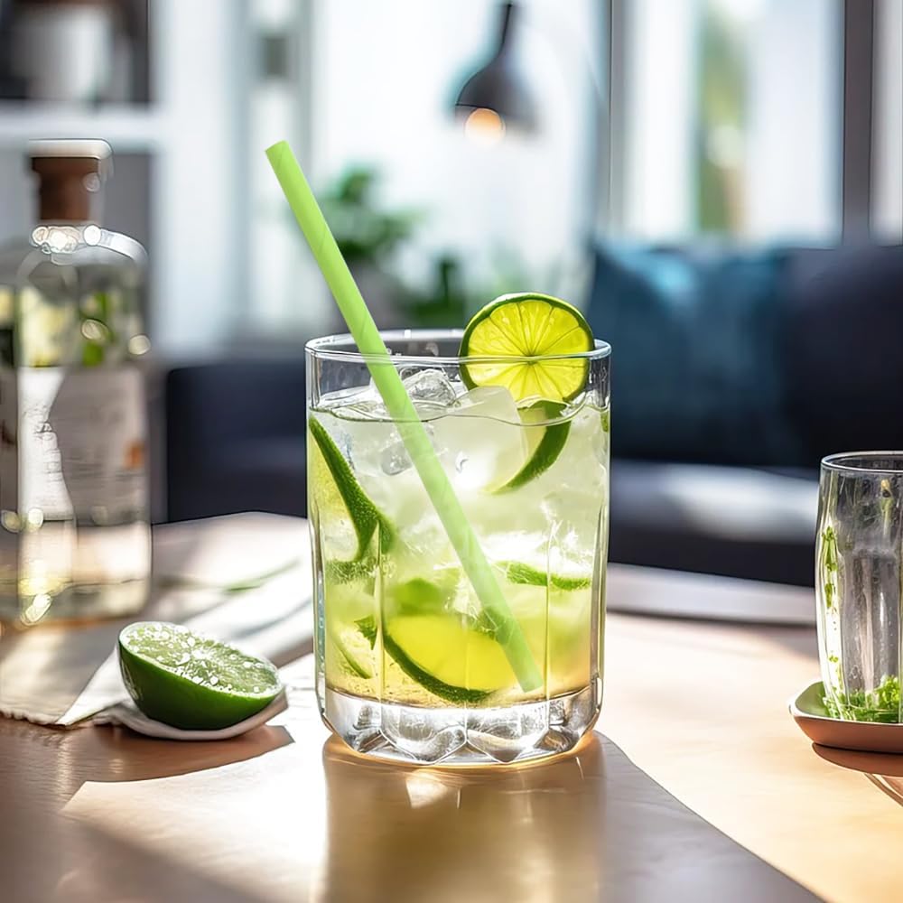 5.75 Inch Biodegradable Green Straws - Short Paper Cocktail Straws for Drinking Party Bar