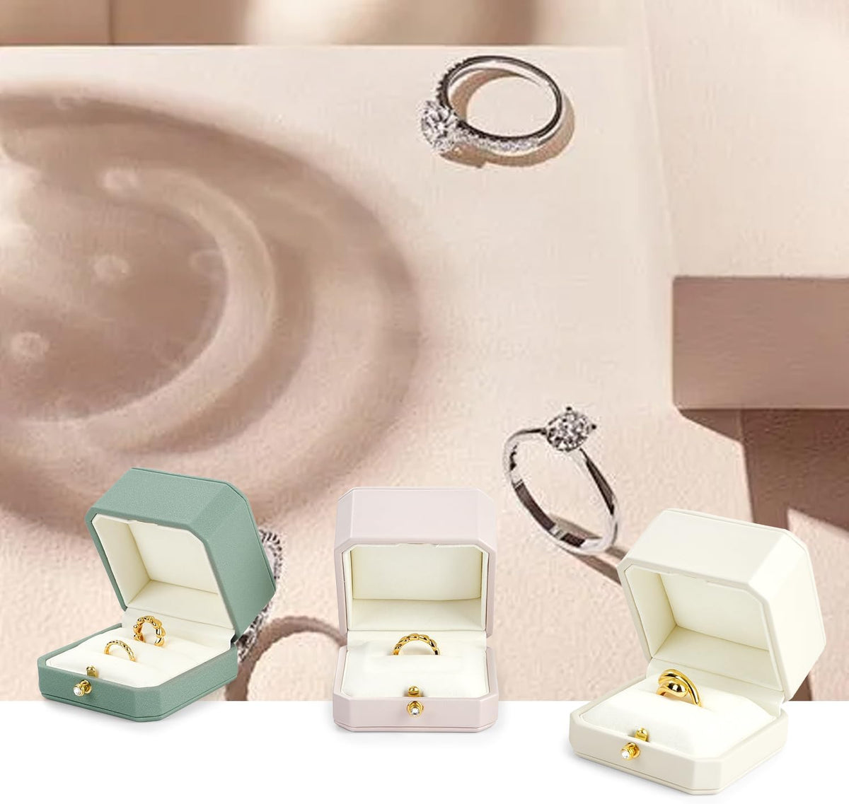 Oirlv Luxury Leather Ring Box for Jewelry Gift Octagon Women Ring Holder for Wedding Day, Proposal