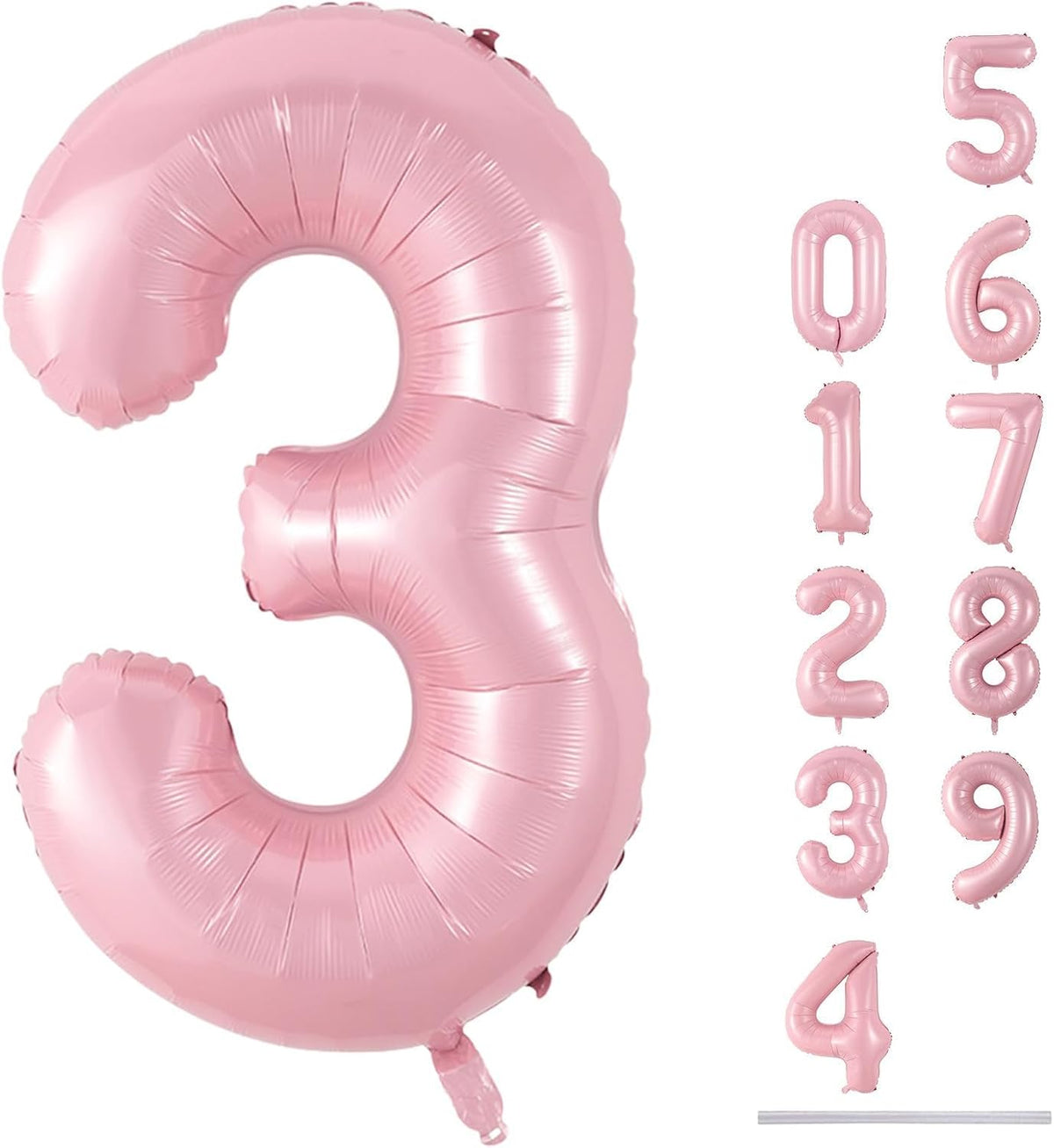 Pastel Pink Number 3 Balloon, 40 Inch Giant Pearl Light Pink Helium Foil Number 0-9 for Girls, Self