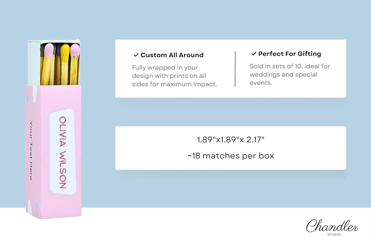 Customizable Baby Shower Matchboxes – Set of 10 – Cute Baby Design – Colorful Matchsticks – Perfect