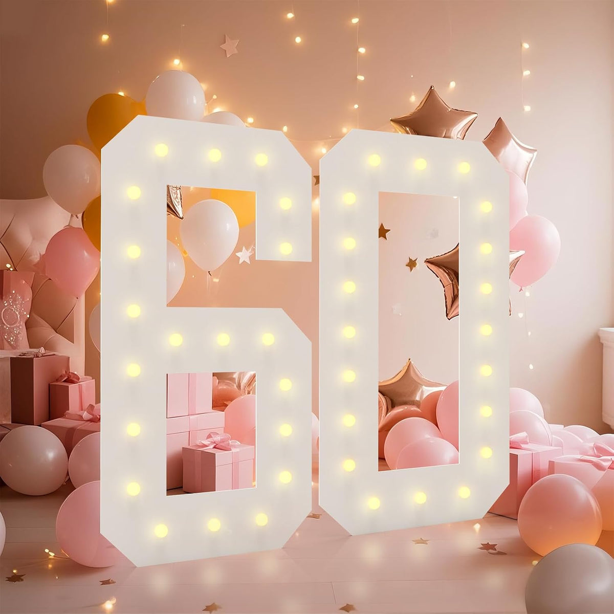 LOBOOM 4FT Light Up Numbers, Marquee Numbers 4 Feet Tall Giant Number 60 Mosaic Big Number Sign for
