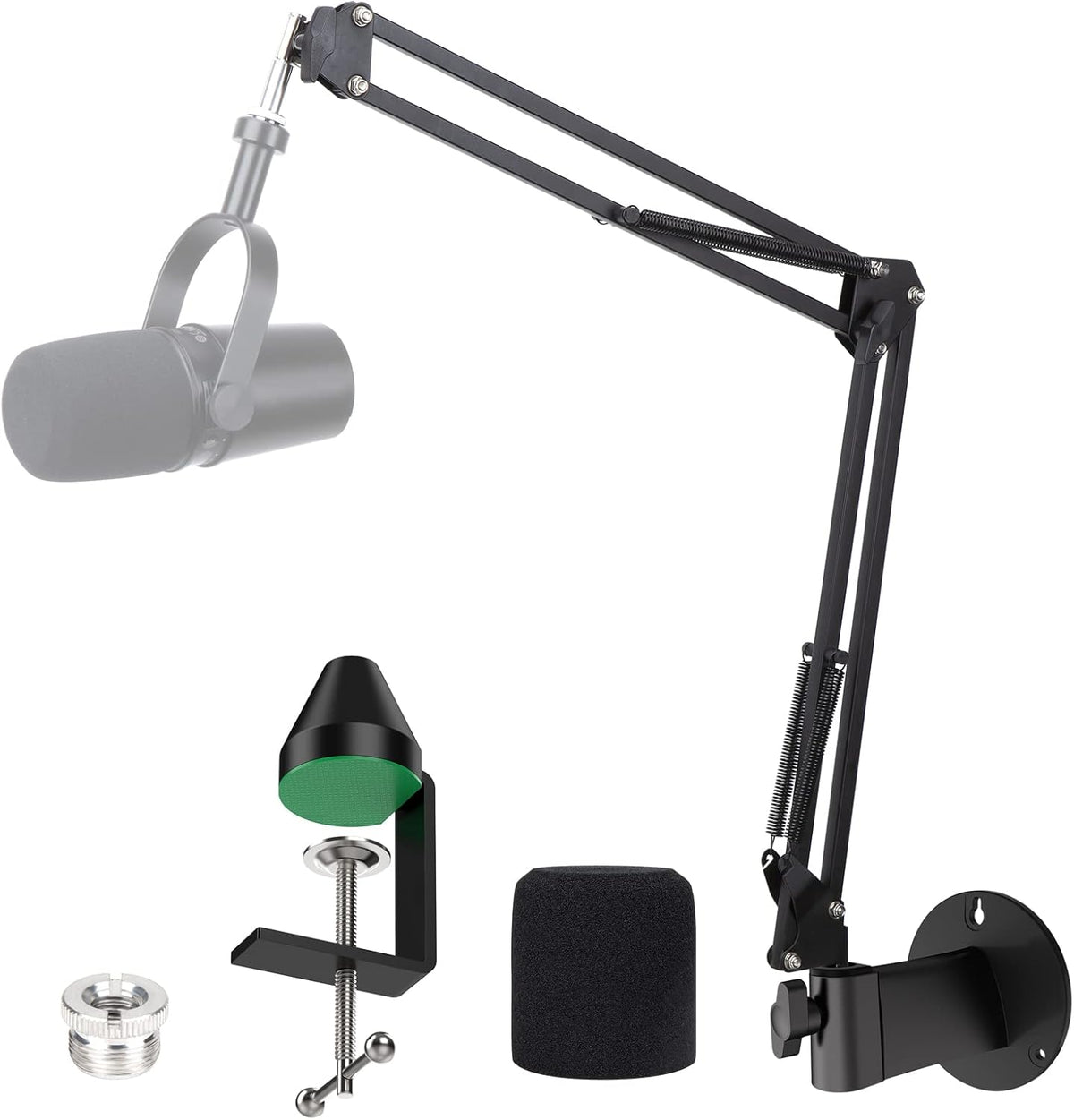 YOUSHARES MV7 Wall Mount Boom Arm Stand with Mic Windscreen and Table Mount Clamp, Mic Stand Arm