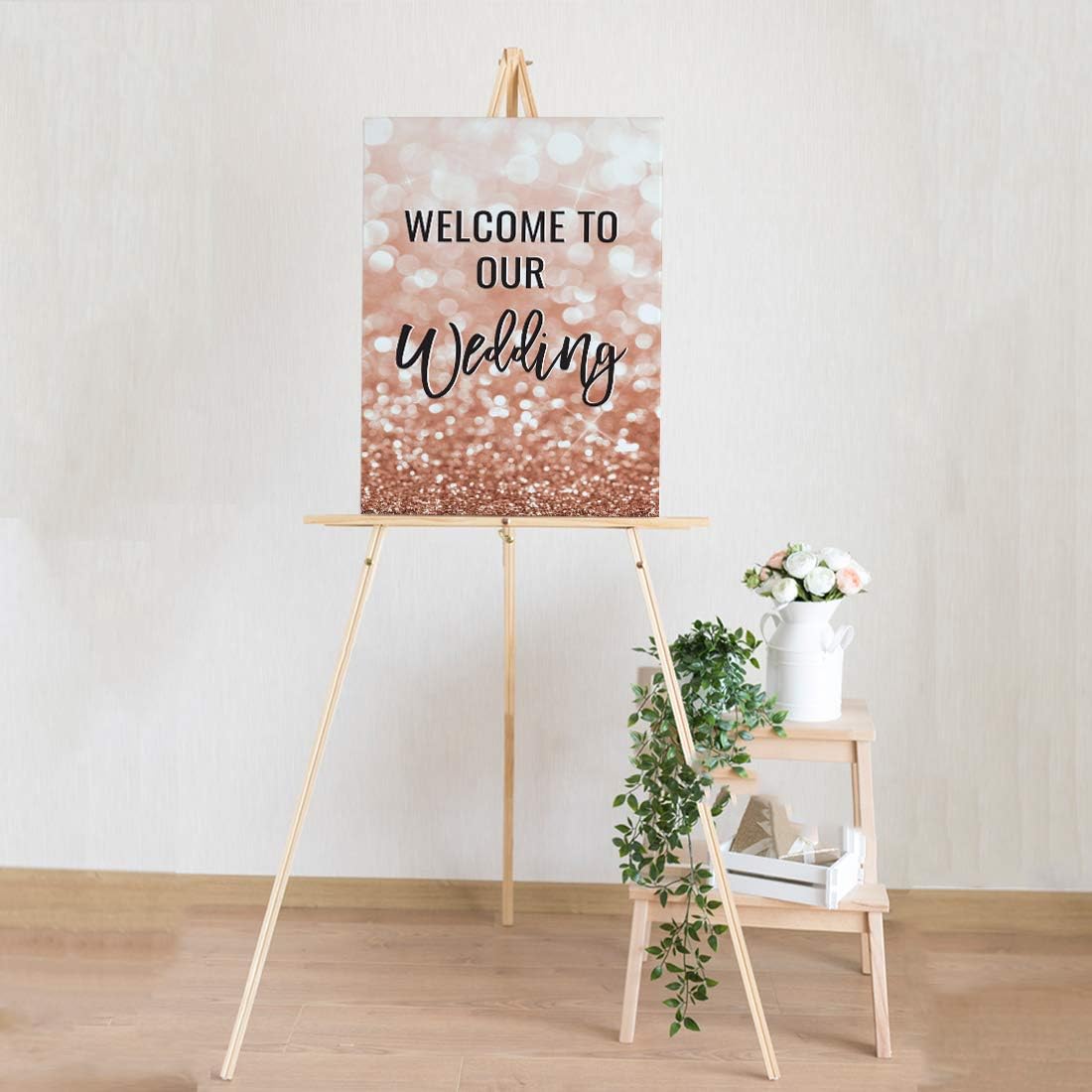 Andaz Press Extra Large Wedding Easel Board Party Sign, 12x18-inch, Glitzy Faux Rose Gold Glitter