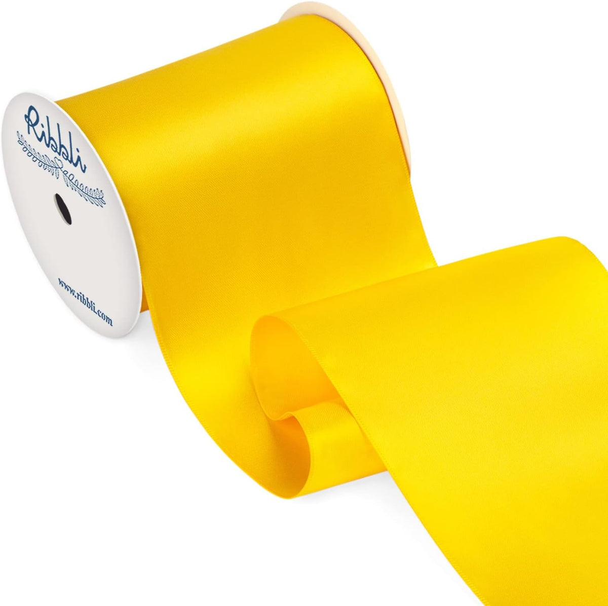 Ribbli Maize Yellow Satin Ribbon 4 Inch Wide Yellow Ribbon for Wedding Chair Sash Grand Opening