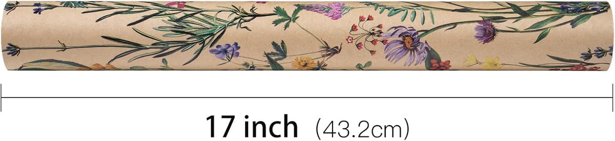 RUSPEPA Wildflower Floral Wrapping Paper Roll for Women, 17 Inches x 9.8 Feet, Mini Roll, Herbal