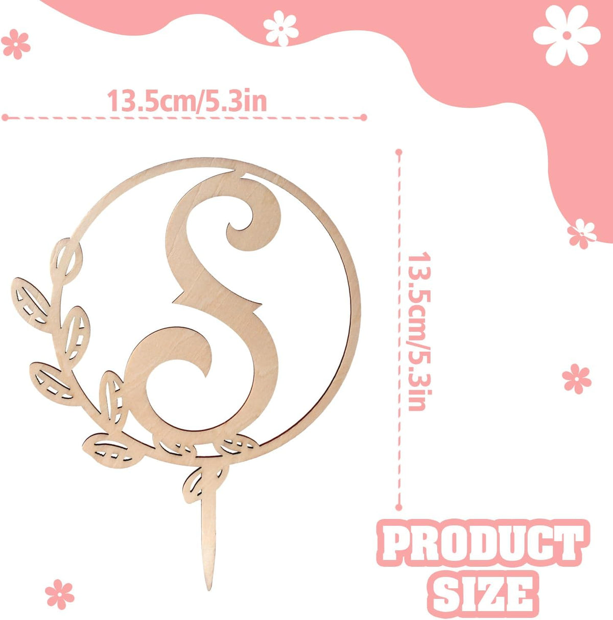 LINGTEER Personalized Inital Letter S Wooden Cake Topper Perfect for Birthday Rustic Wedding