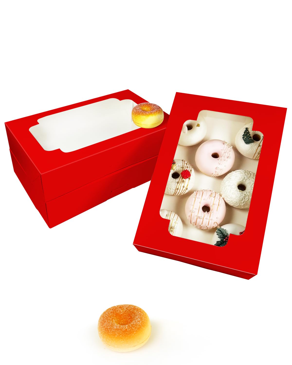 qiqee Auto-pop up Red Cookie Box with Window 12x8x2.5 inch 32 Packs Two Uses One Second Folding