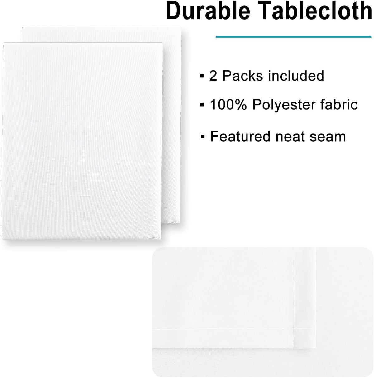 Hiasan 2 Pieces White Rectangle Tablecloth - Waterproof and Spillproof Restaurant Washable