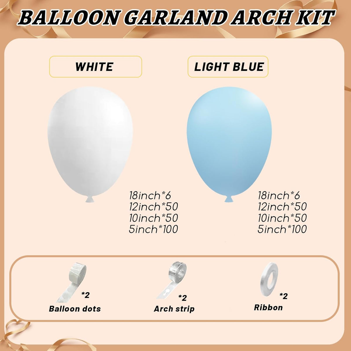 412Pcs Blue and White Balloon Arch Kit, 18 12 10 5 Inch Different Size Light Blue White Balloon