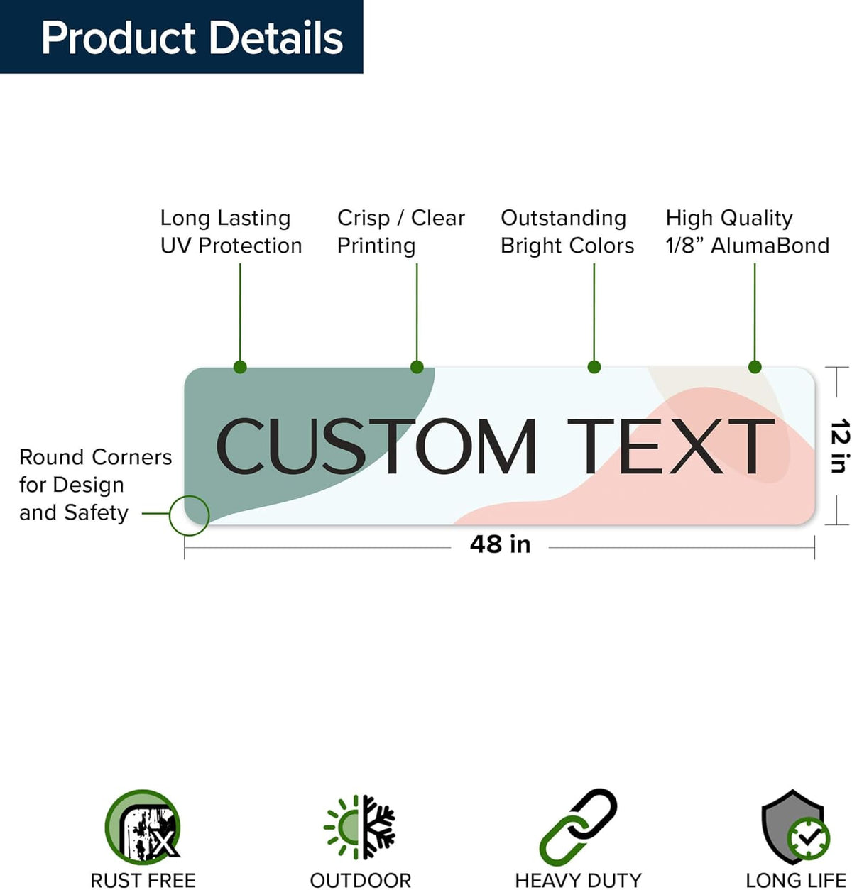 Custom Sign, Custom Street Sign, 11 Font Colors, 13 Font Styles, 4 Hole Options, 22 Sizes, 12x48