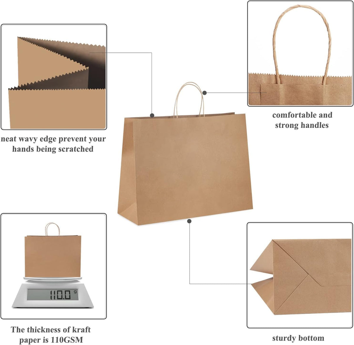 GSSUSA 16x6x12 Inches Large Paper Bags with Handles, 6000 Pack Brown Paper Gift Bag, Recyclable