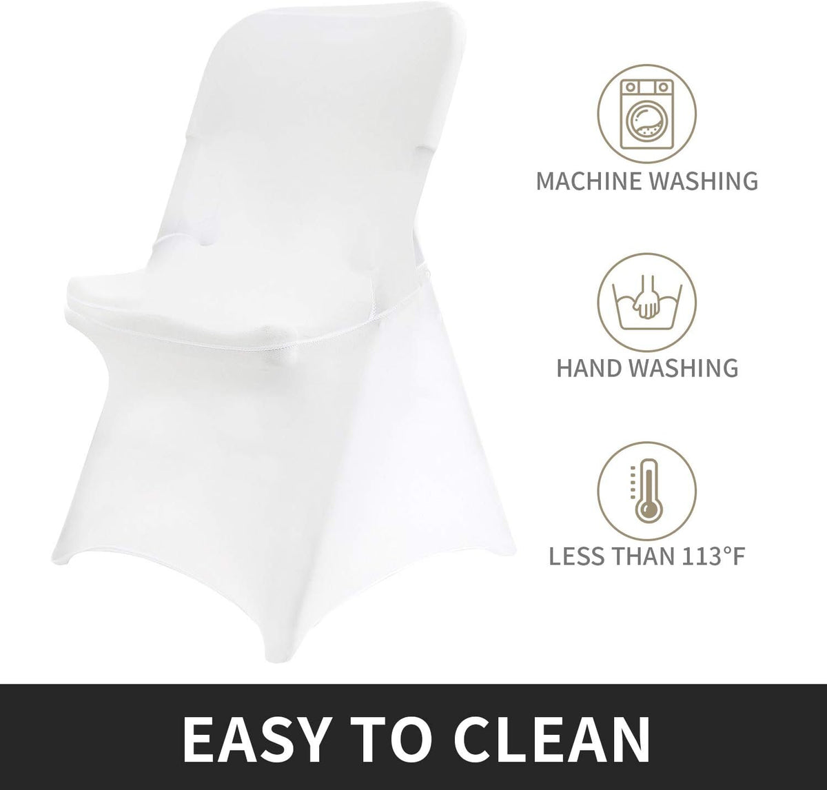 Peomeise Stretch Spandex Folding Chair Cover for Wedding Party Dining Banquet Event (Ivory,6pcs)
