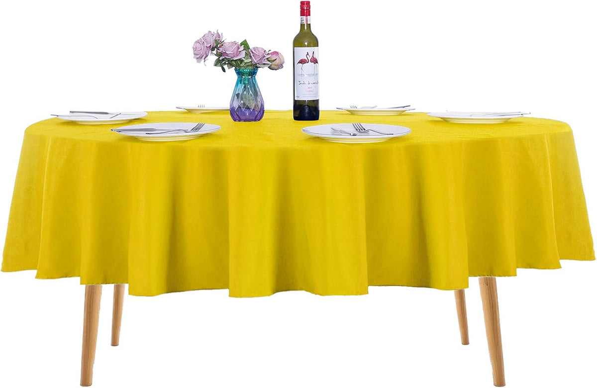Ascoza 2pack 90 Inch Yellow Round Tablecloth in Washable Polyester Fabric for