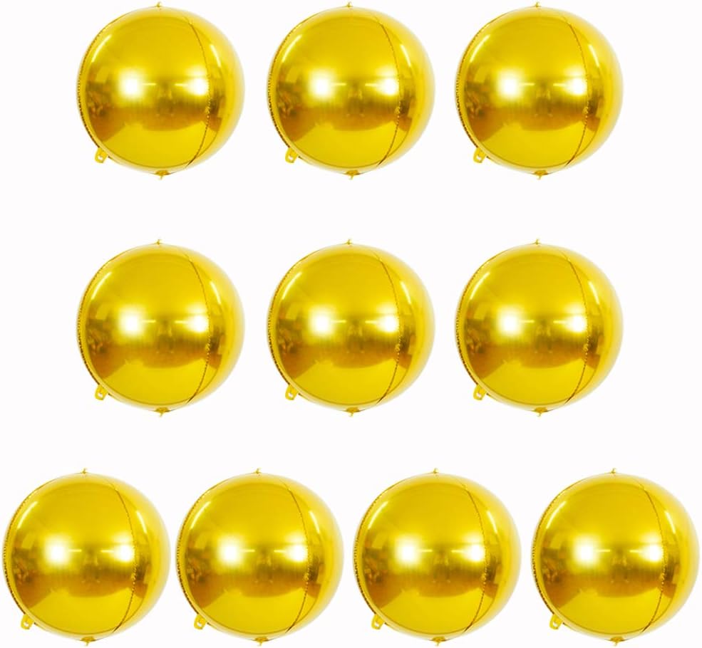 10 pcs Gold 4D balloon, 10 inch Foil Mylar Sphere Balloon for Birthday Party,Wedding,Valentine's
