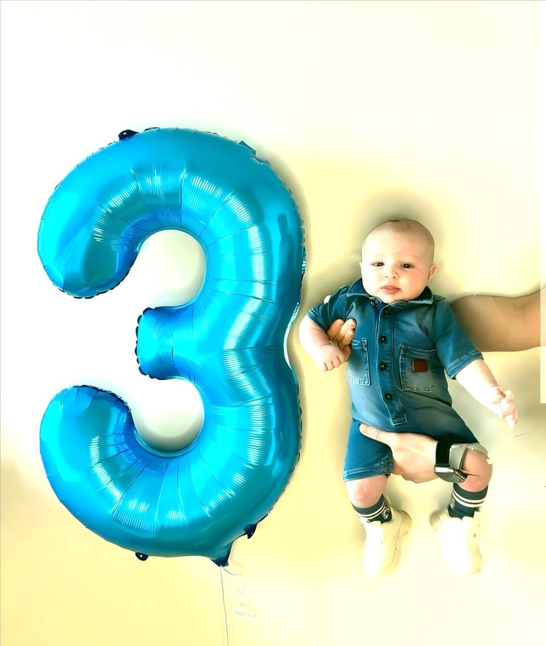 40 Inch Blue 3 Large Number Balloon, 3 13 23 30 33 36 Blue Birthday Party Decorations, Number Three