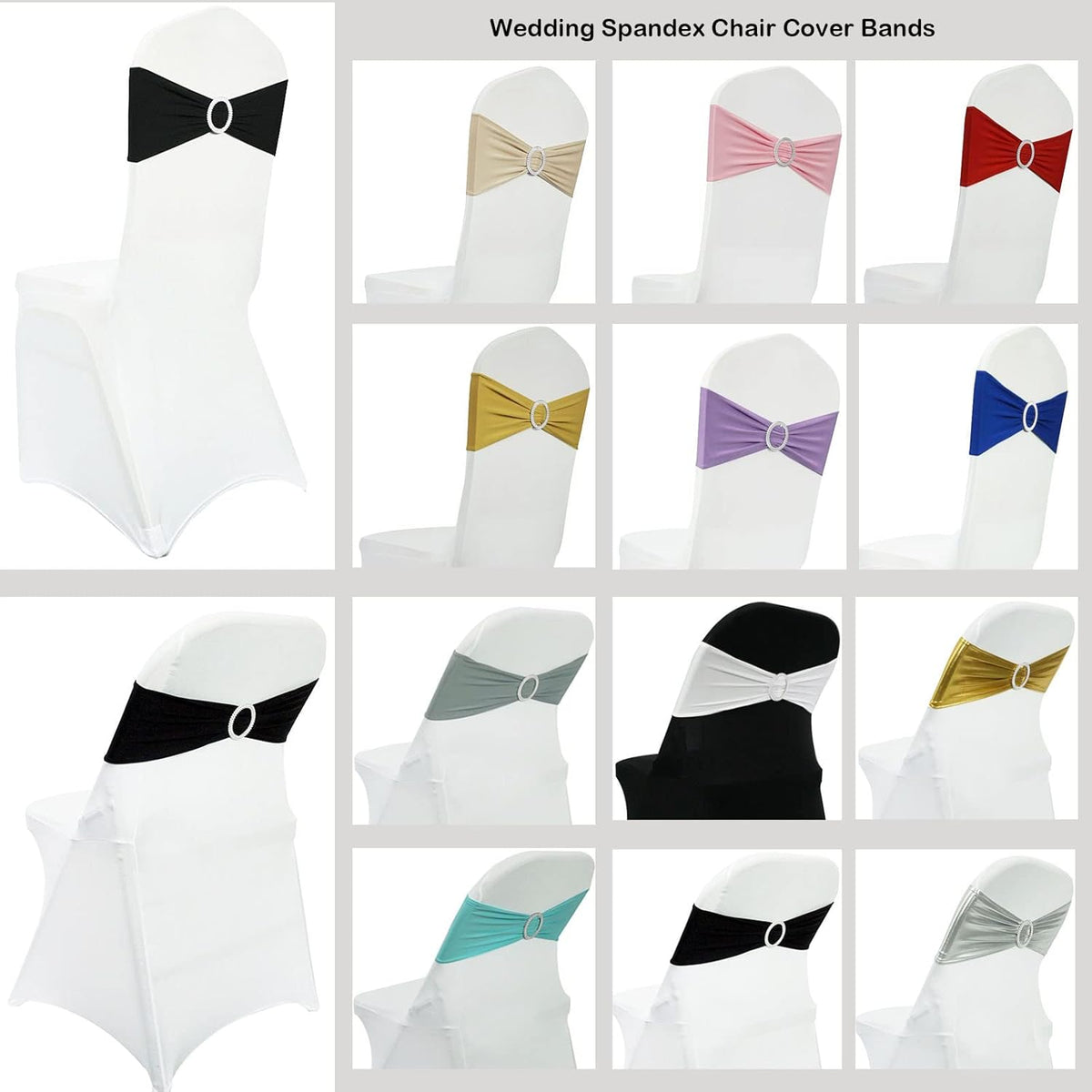 Spandex Chair Sashes Bands 50PCS Stretch Chair Ties Bows with Buckle Slider for Wedding Party