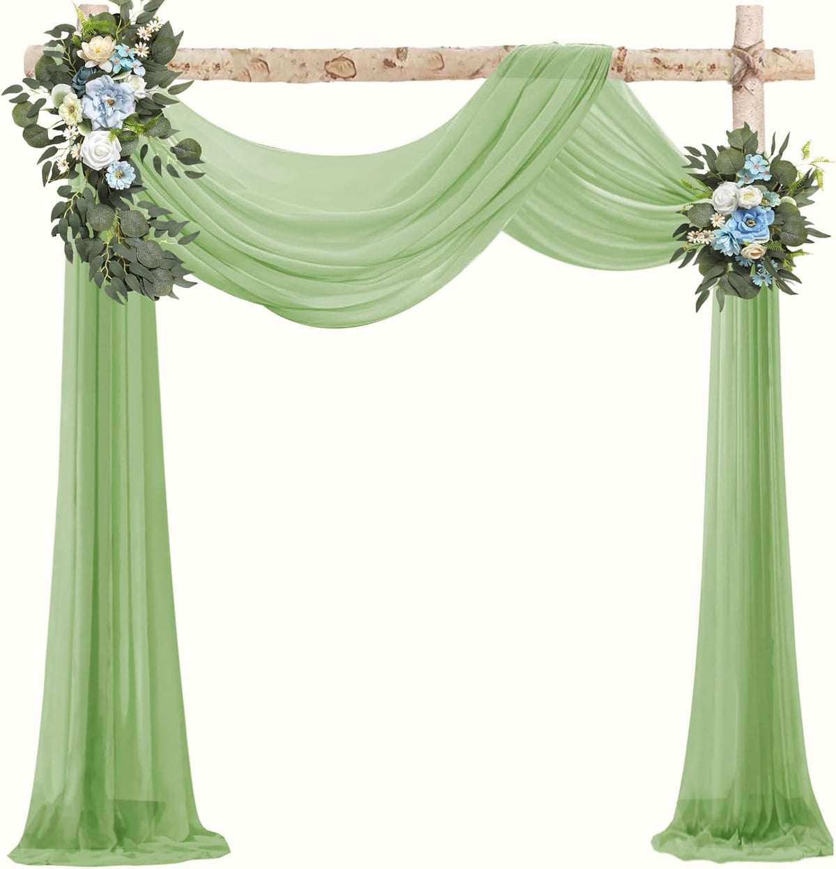 VOK Sage Green Wedding Arch Draping Fabric 29in x 18Ft 4 Panels Sheer Chiffon Curtain Drapes Extra