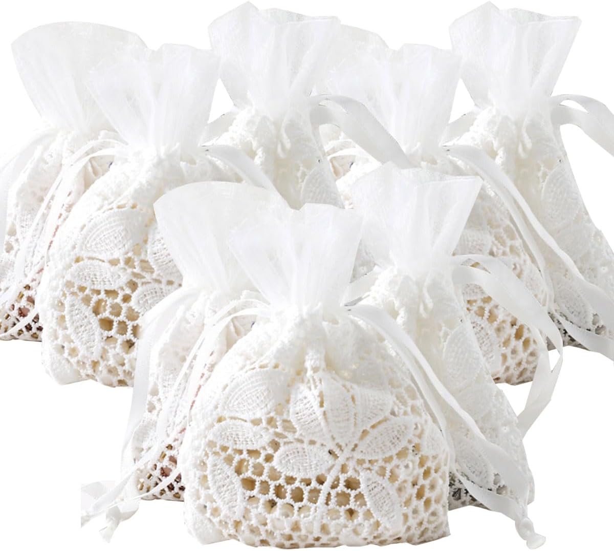 Ewanda store 8Pcs Lace Organza Drawstring Bags White Leaf Cotton Drawstring Bag for Wedding