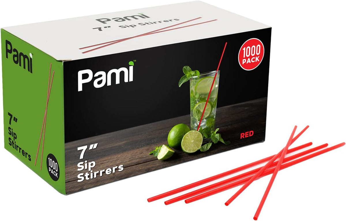 PAMI 1000 Pack Disposable 7 Inch Plastic Coffee Stirrers Straws Red Cocktail Straws for Hot and