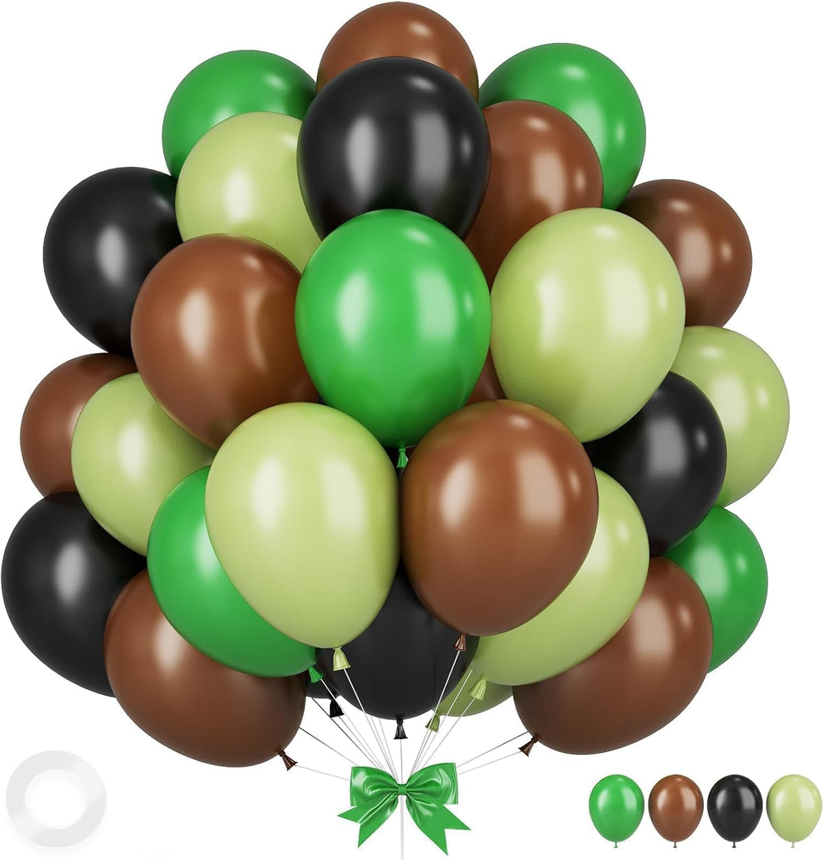 Dark Green Brown Balloons, 12 Inchs Avocado Sage Green Black Latex Balloons for Boys Kids Video