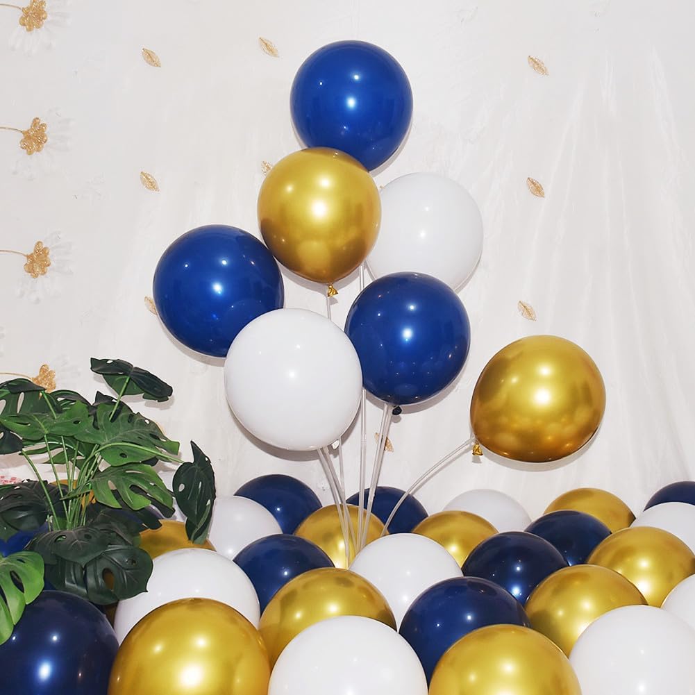 300 Pack Navy Blue Gold and White Balloons 5 Inch Metallic Latex Bulk Small Balloon Arch Garland