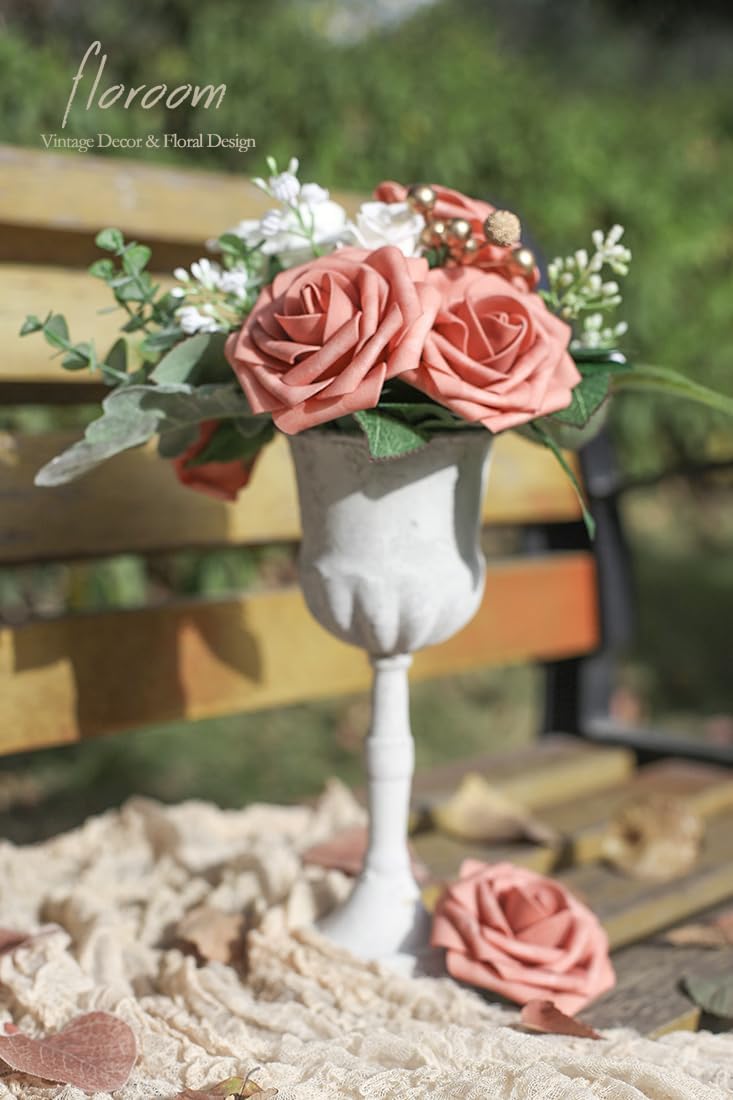 Floroom Artificial Flowers 25pcs Real Looking Dusty Pinky Cedar Foam Fake Roses with Stems for DIY