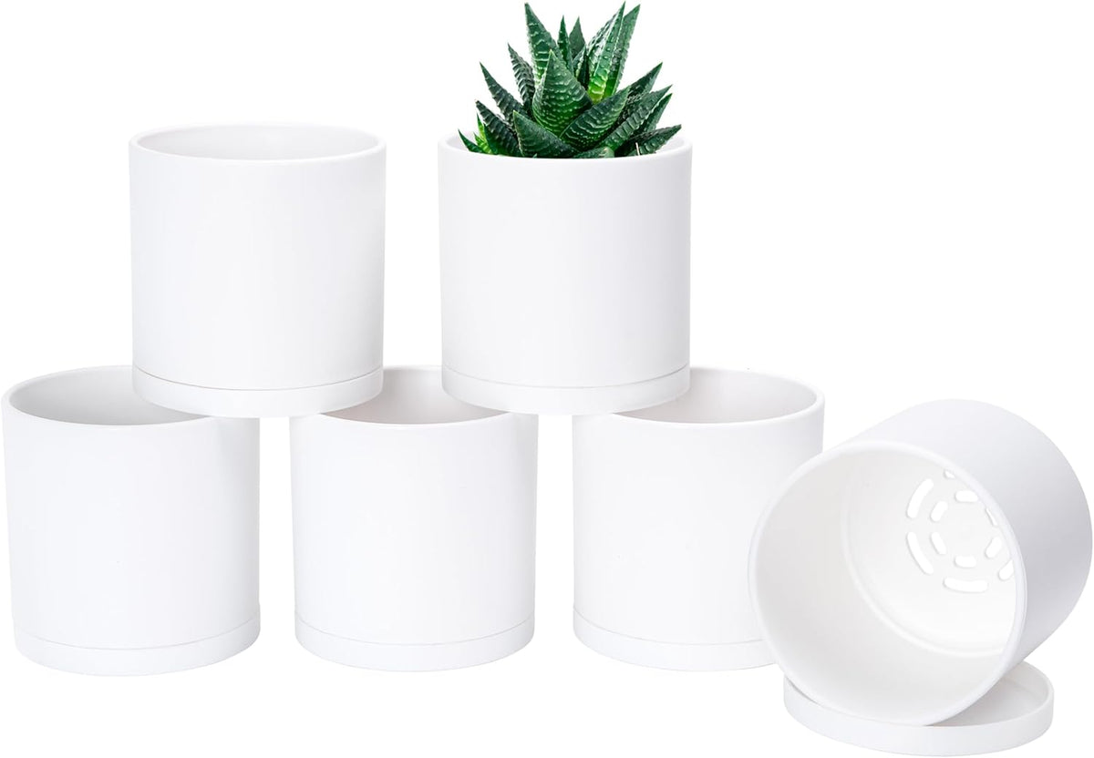 D'vine Dev 6 Pack 4 Inch Modern Plastic Plant Pots, Small Garden Planters for Plant with Drainage